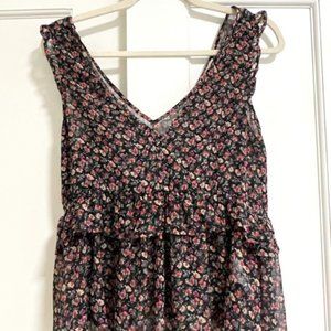 American Eagle Ruffle Peplum Sleeveless Top S Black Floral